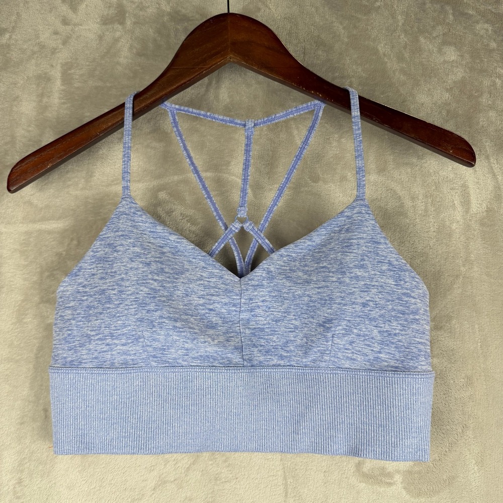 Alo Yoga Womens Periwinkle Blue Space Dye Strappy Longline Sports Bra Size L